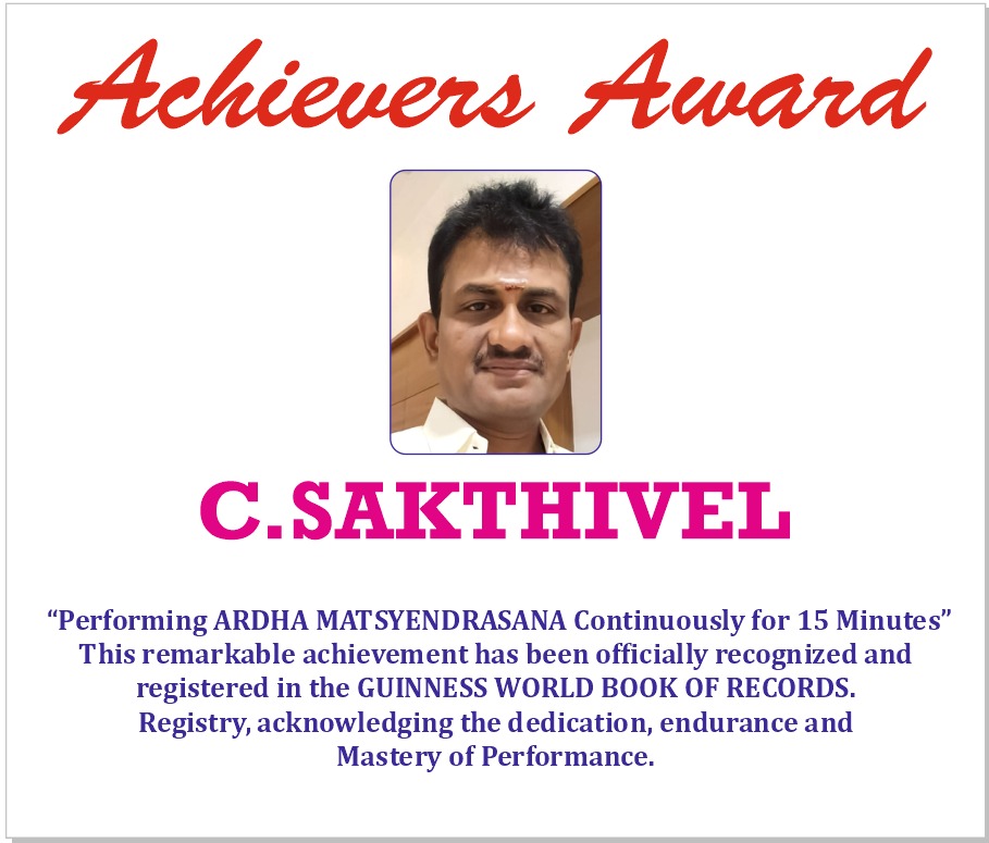 C. Sakthivel receiving an official Guinness recognition for his yoga feat